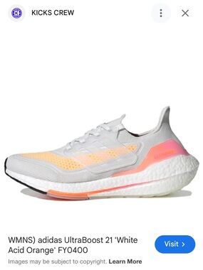 adidas Women's UltraBoost 21 White with Acid Orange Accents
